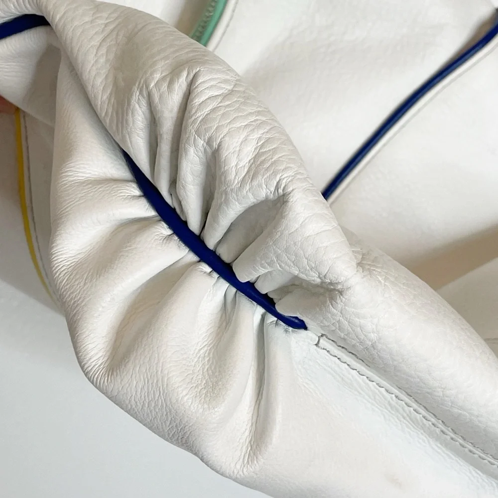 White Leather Hobo Bag with Multicolor Trim